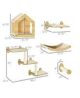 PawHut 10-Lvl Wood Cat Tree W/ Cat Shelves, Modern Wall-Mount Cat Tree