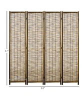 Homcom Woven 4 Panel Room Divider, 5.5' Tall Folding Privacy Screen,