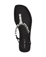 Nine West Women's Dynasti Embellished T-Strap Flat Sandals