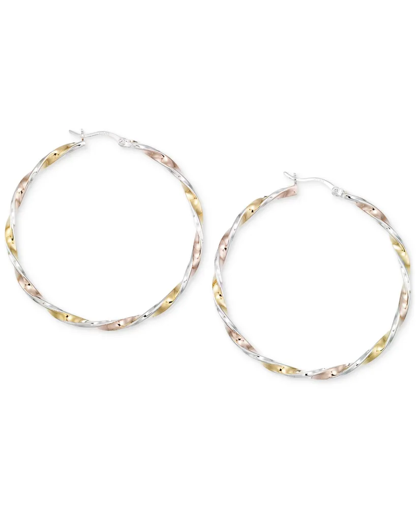 Diamond-Cut Hoop Earrings in 14K Tri