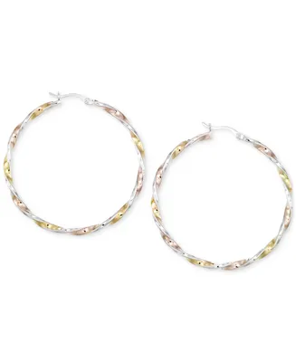 Diamond-Cut Hoop Earrings in 14K Tri