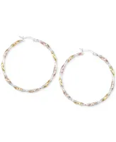 Diamond-Cut Hoop Earrings in 14K Tri