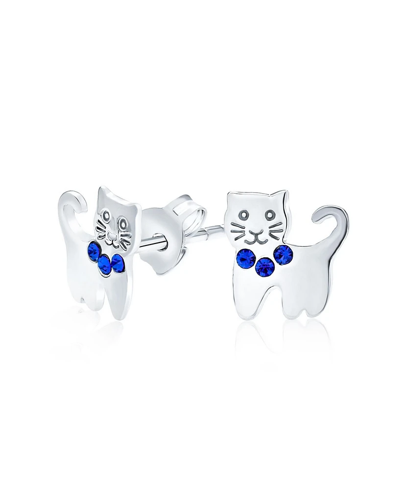 Bling Jewelry Mini Petite Blue Pink Crystal Cat Stud Earrings Sterling Silver