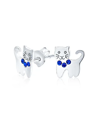 Bling Jewelry Mini Petite Blue Pink Crystal Cat Stud Earrings in Sterling Silver