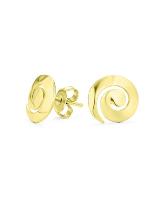 Bling Jewelry Boho Hammered Geometric Swirl Stud Earrings 14K Gold & Sterling Silver