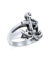 Bling Jewelry Silver Ring Nautical Anchor Band Oxidized .925 Sterling Made in Turkey