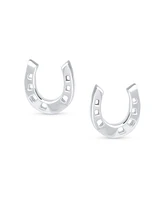 Bling Jewelry Good Luck Horseshoe Stud Earrings in Sterling Silver Western Jewelry