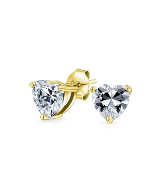 Bling Jewelry 1CT Cubic Zirconia Solitaire Heart Shaped Cz Stud Earrings .925 Sterling Silver 7MM