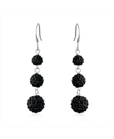 Bling Jewelry Black Red White Crystal Pave Disco Ball Dangle Earrings Sterling Silver