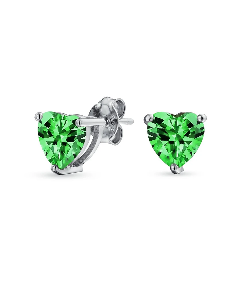 Bling Jewelry 1CT Cubic Zirconia Solitaire Heart Shaped Cz Stud Earrings .925 Sterling Silver 7MM