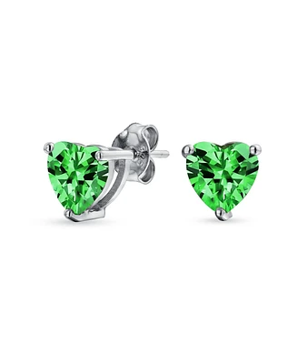 Bling Jewelry 1CT Cubic Zirconia Solitaire Heart Shaped Cz Stud Earrings .925 Sterling Silver 7MM