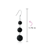 Bling Jewelry Black Red White Crystal Pave Disco Ball Dangle Earrings Sterling Silver