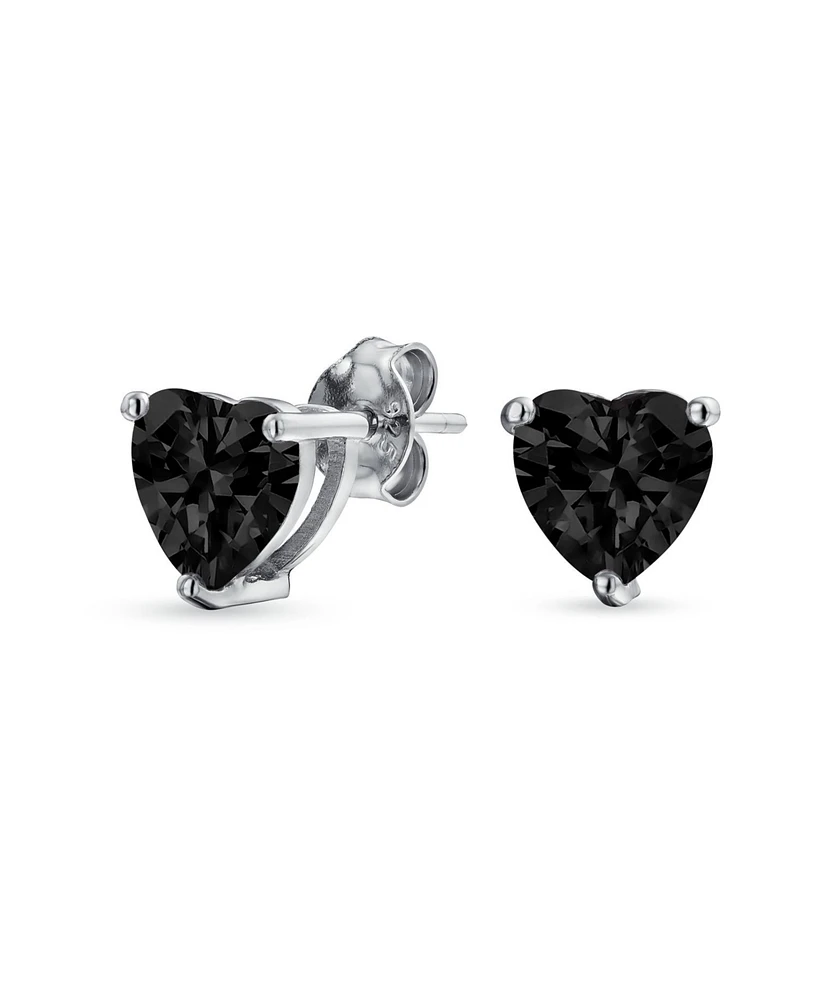 Bling Jewelry 1CT Cubic Zirconia Solitaire Heart Shaped Cz Stud Earrings .925 Sterling Silver 7MM