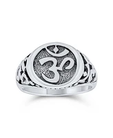 Bling Jewelry Religious Yogi Aum Om Signet Silver Ring for Men in Sterling Silver