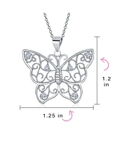 Bling Jewelry Large Filigree Butterfly Pendant Necklace with Cz Accents in Sterling Silver