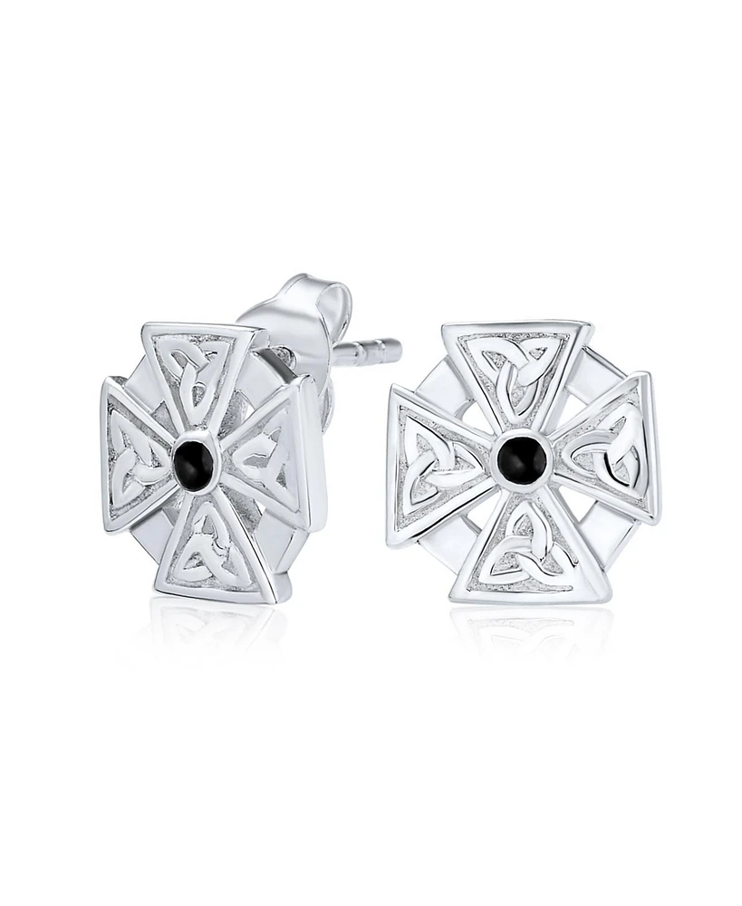 Bling Jewelry Unisex Black Stone Masonic Knight Templar Cross Stud Earrings in Sterling Silver