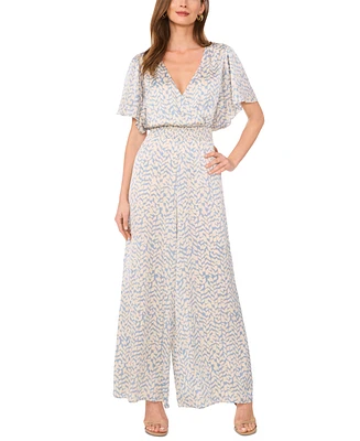 Vince Camuto Women's Printed Smocked-Waist Flutter-Sleeve Jumpsuit