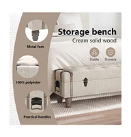Storage Bench 43.7" Cream Solid Wood Fir&Fabric