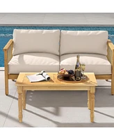 Patio Coffee Table with Solid Teak Wood Structure and Slatted Tabletop