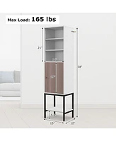 57 Inch Bathroom Tall Cabinet with 1 Door and 4 Shelves Narrow Storage Unit