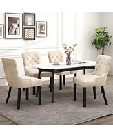 Upholstered Dining Chairs Set of 2 Tufted Wingback with Rubber Wood Legs