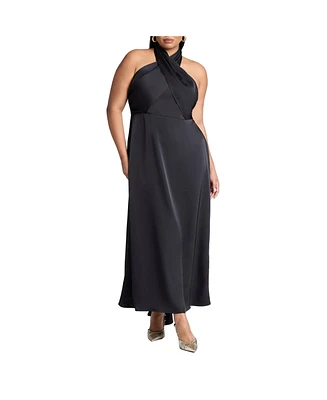 Eloquii Plus Halter Neck Satin Maxi Dress