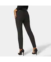 Bebe Women's High Waist Faux Leather Yoke Woven Twill Slim Leg Pant