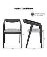 Wooden Dining Chair Set of 2 with Rubber Wood Frame Armrests and Padded Cushion