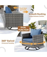 Xizzi Patio Furniture Set 6 Piece Outdoor Sectional Sofa Set with Rocking Swivel Chairs Square Fire Pit Table Loveseat All Weather Wicker Rattan Conve
