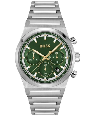 Hugo Boss Men's Candor Quartz Chronograph Silver-Tone Stainless-Steel Watch, 41mm