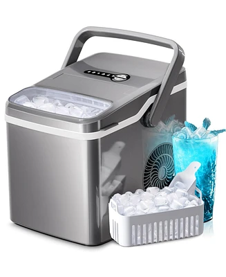 Kismile Ice Makers Countertop,28Lbs/Day,Collapsible Portable Countertop Ice Maker Machine with Handle, 2 Sizes of Ice Cube,9 Pcs/7 Mins,Small Ice Make