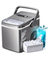 Kismile Ice Makers Countertop,28Lbs/Day,Collapsible Portable Countertop Ice Maker Machine with Handle, 2 Sizes of Ice Cube,9 Pcs/7 Mins,Small Ice Make
