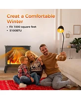 Kismile Realistic Flame Electric Fireplace Stove, 500/1500W Freestanding Fireplace Heater with Remote Control and Timer, Adjustable Fireplace Stove Fl