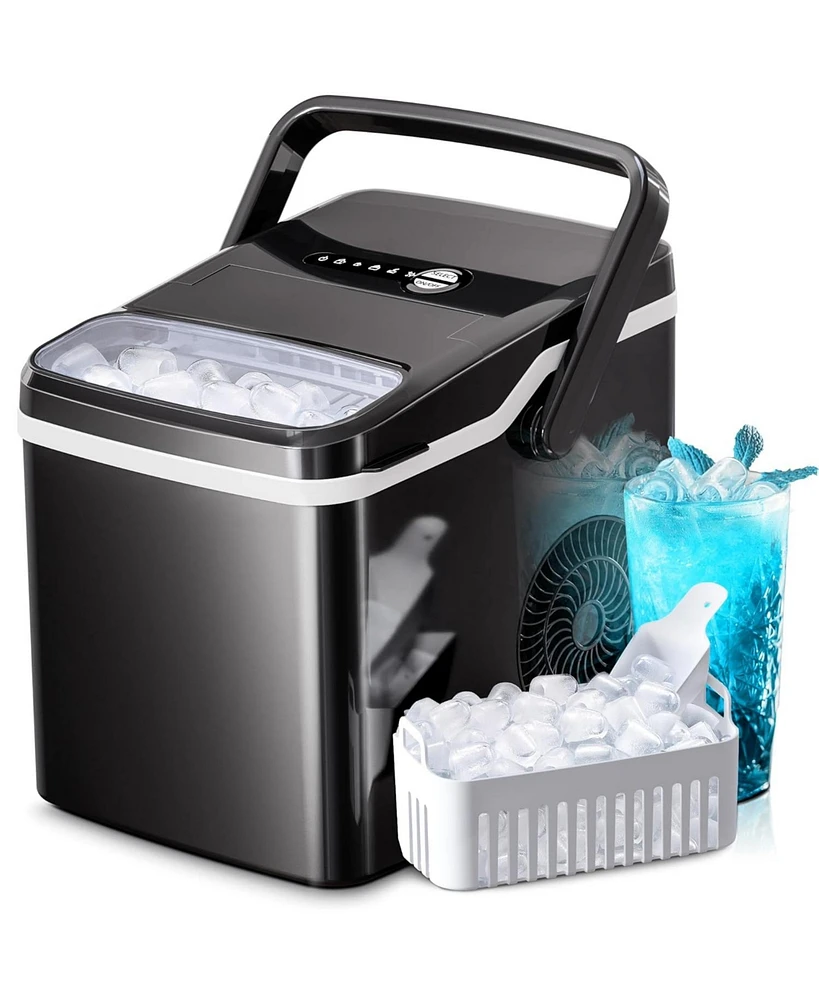 Kismile Ice Makers Countertop,28Lbs/Day,Collapsible Portable Countertop Maker Machine with Handle, 2 Sizes of Cube,9 Pcs/7 Mins,Small Make