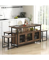 4 Piece Kitchen Island Set with Bench and Storage