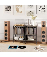 Mid-Century Record Player Stand with Built-in Charging Station