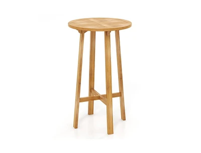 Teak Wood Round Bar Table with Footrest for Indoors Outdoors