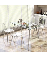 Set of 4 Dining Chairs Modern Plastic Shell Side Chair with Clear Seat and Wood Legs