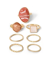 Jessica Simpson 7-Piece Stackable Ring Set with Coral Accents - Size 7