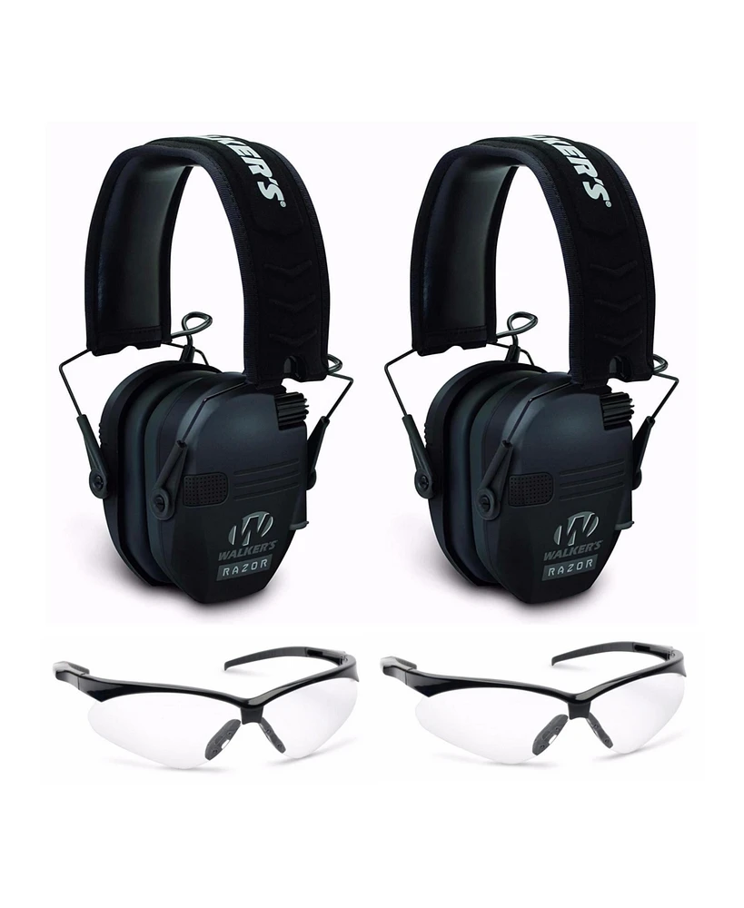 Walker's Razor Slim Electronic Shooting Range Earmuffs and Glasses (2-Pack)