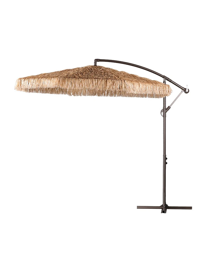 Aoodor 10 ft. Cantilever Tiki Thatch Patio Umbrella, Hand-Push Tilt Offset Umbrella for Outdoor, Natural Straw Look (No Base)