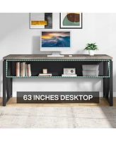 Tribesigns 63 inches Computer Desk with Bottom Storage Shelf Home Office Writing Table for Workstation, Cabinet not Included
