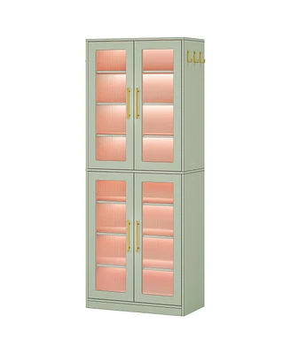 Tribesigns Tall Shoe Cabinet with Acrylic Doors and Led Lights, 8-Tier Entryway Storage Rack Adjustable Shelves Hanging Hooks for Narrow