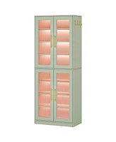 Tribesigns Tall Shoe Cabinet with Acrylic Doors and Led Lights, 8-Tier Entryway Storage Rack Adjustable Shelves Hanging Hooks for Narrow