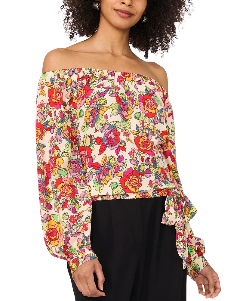 Vince Camuto Women's Floral Off-The-Shoulder Long-Sleeve Tie-Front Blouse