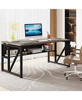 Tribesigns Computer Desk with Bottom Storage Shelf, Home Office Desk Writing Table for Workstation (Dark Oak, 55 inches )