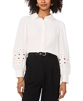 Vince Camuto Women's Embroidered-Inset Blouson-Sleeve Button-Front Top