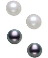 Belle de Mer 2-Pc. Set White & Dyed Black Cultured Freshwater Pearl (4-5mm) Stud Earrings in Sterling Silver