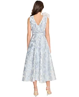 Tahari Women's V-Neck Ruffled Sleeveless Midi Dress