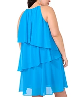 Msk Plus Embellished-Strap Halter Tiered Dress